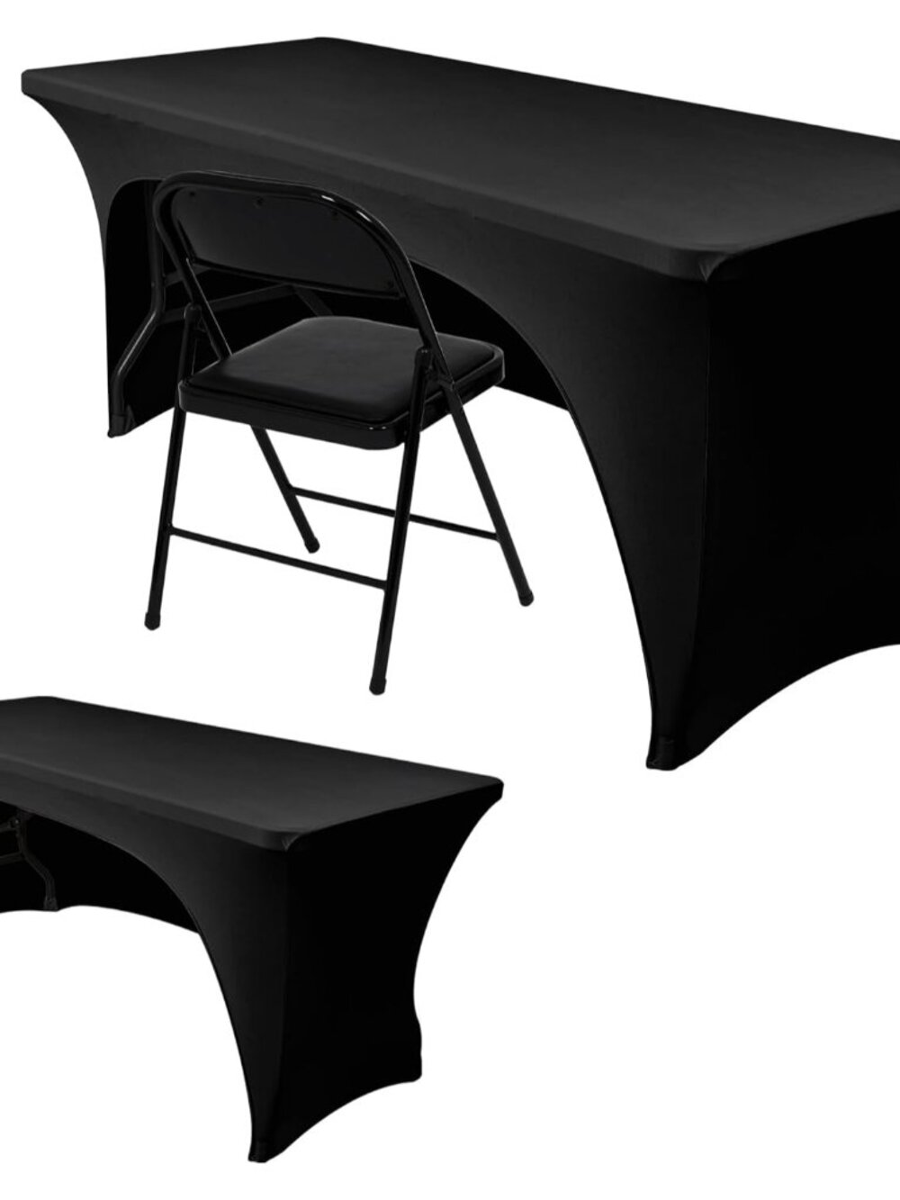 2 Pack Black Table Cloth 6 Foot-Spandex Fitted Tablecloth Rectangle Tables, Open